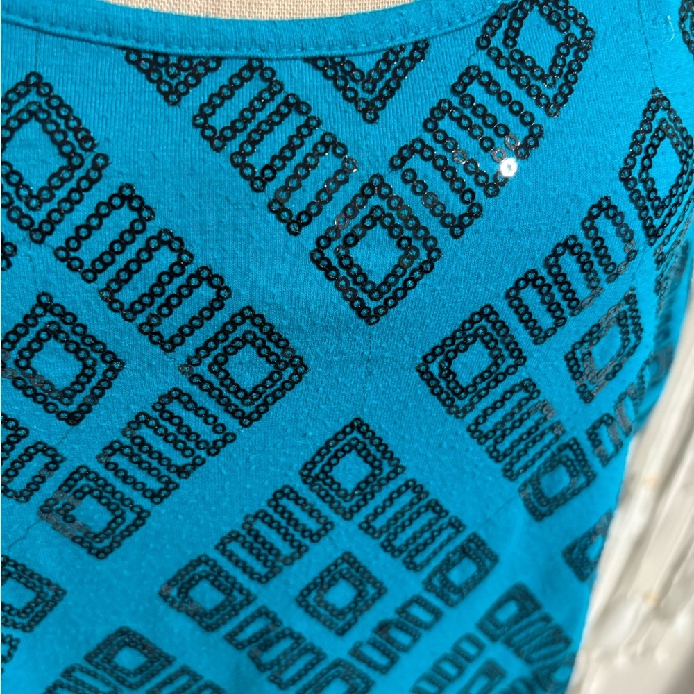Ruby Rd. Teal and Black Geometric Tank Top - Picture 2 of 5